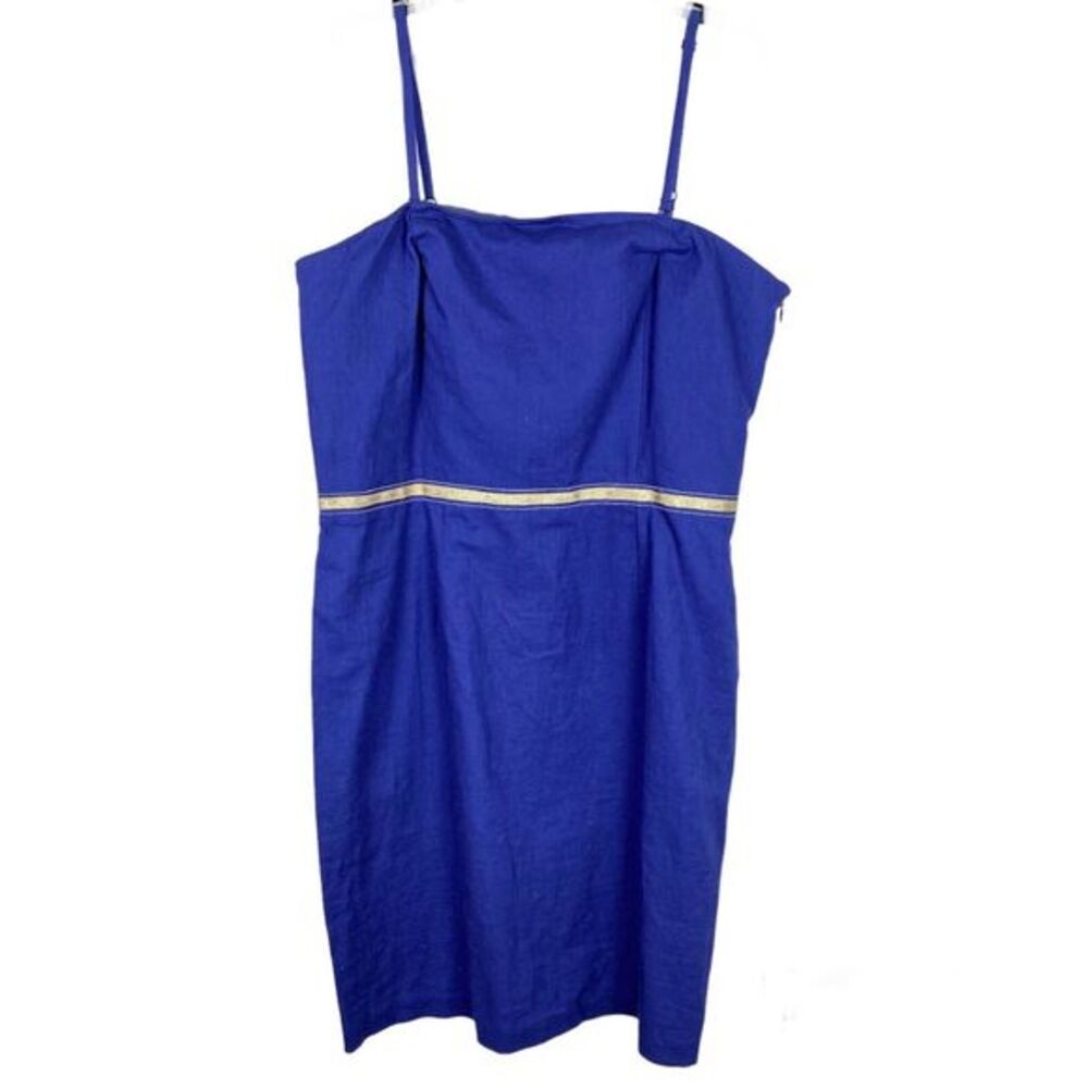 LOFT Linen Dress Blue Sz 16 XL Sleeveless Preppy Minimalist Beach Vacation
